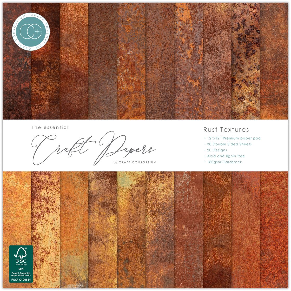 Craft Consortium Rust Textures 12 x 12 inch Paper Pack ccepad043