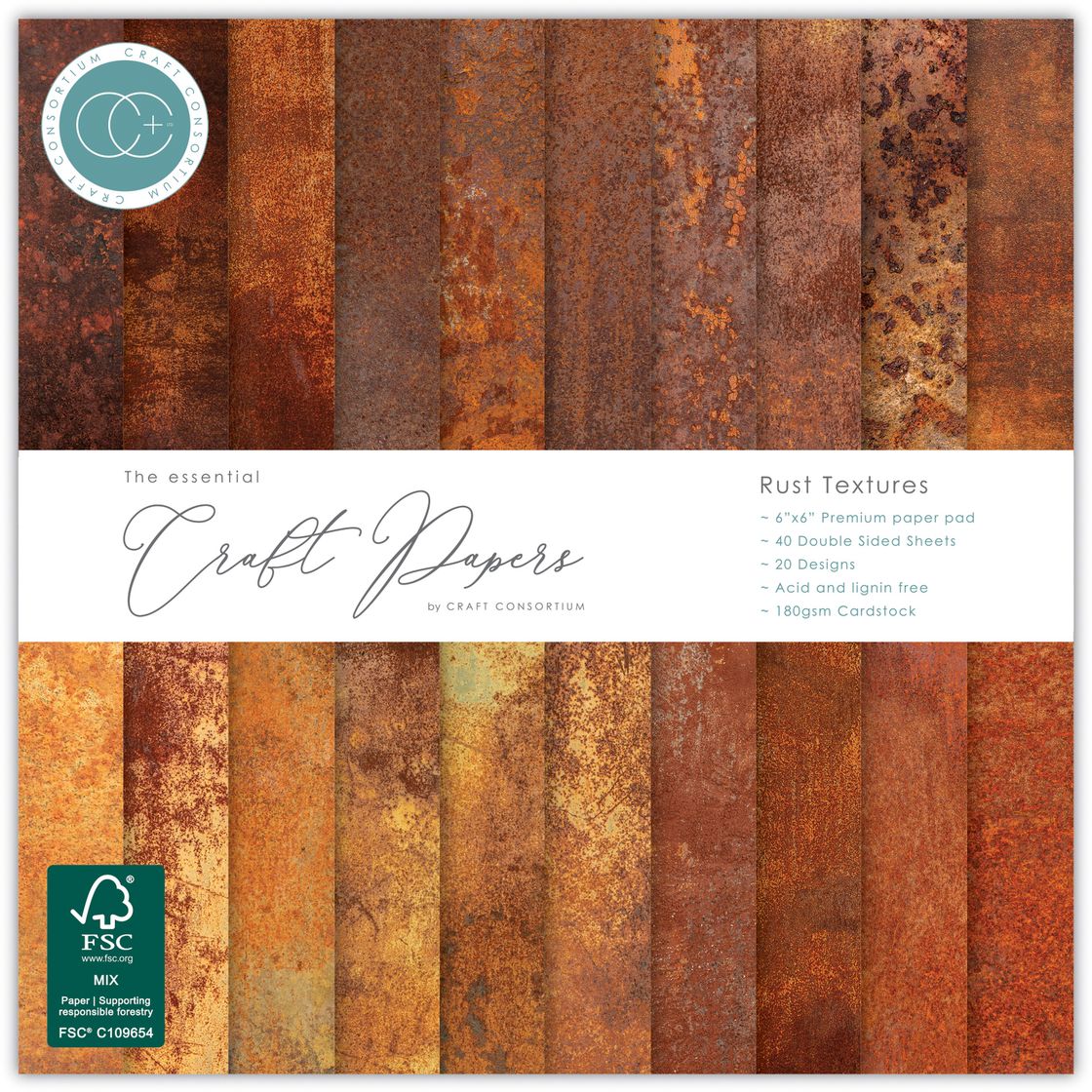 Craft Consortium Rust Textures 6 x 6 inch Paper Pack ccepad043b