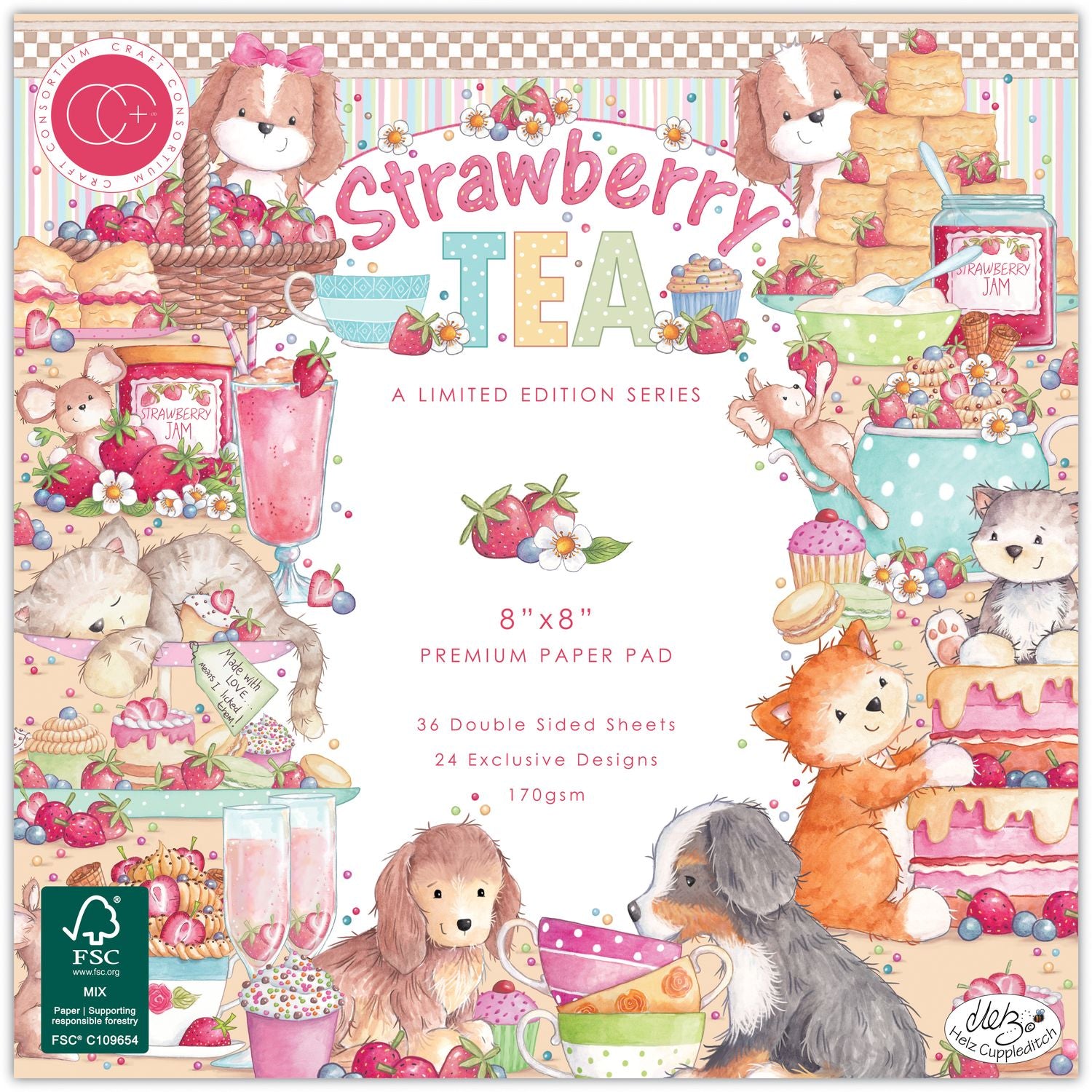 Craft Consortium Strawberry Tea 8 x 8 inch Paper Pad cclpad002
