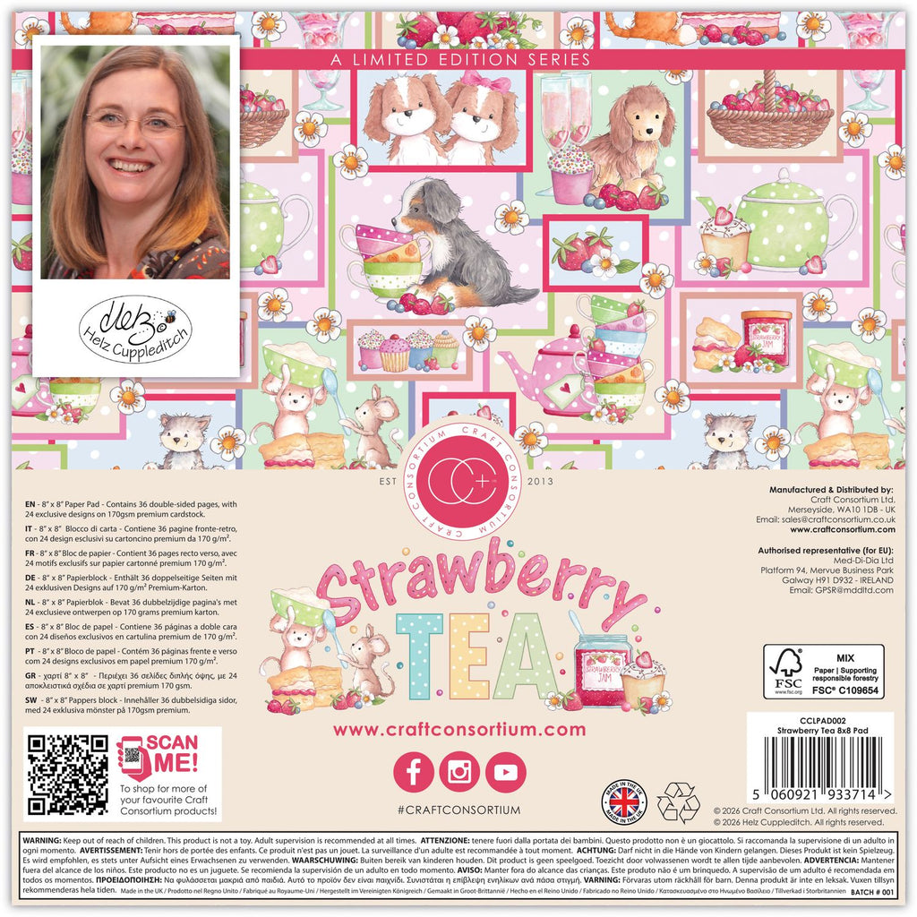 Craft Consortium Strawberry Tea 8 x 8 inch Paper Pad cclpad002 back of paper pad