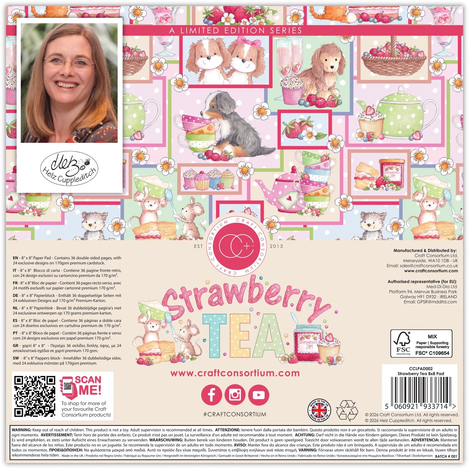 Craft Consortium Strawberry Tea 8 x 8 inch Paper Pad cclpad002 back of paper pad