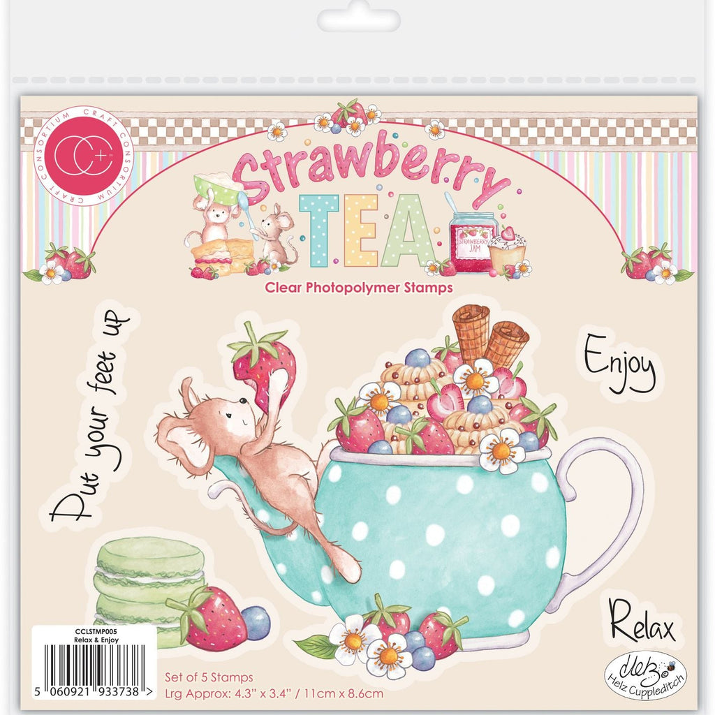 Craft Consortium Strawberry Tea Relax and Enjoy Clear Stamps cclstmp005