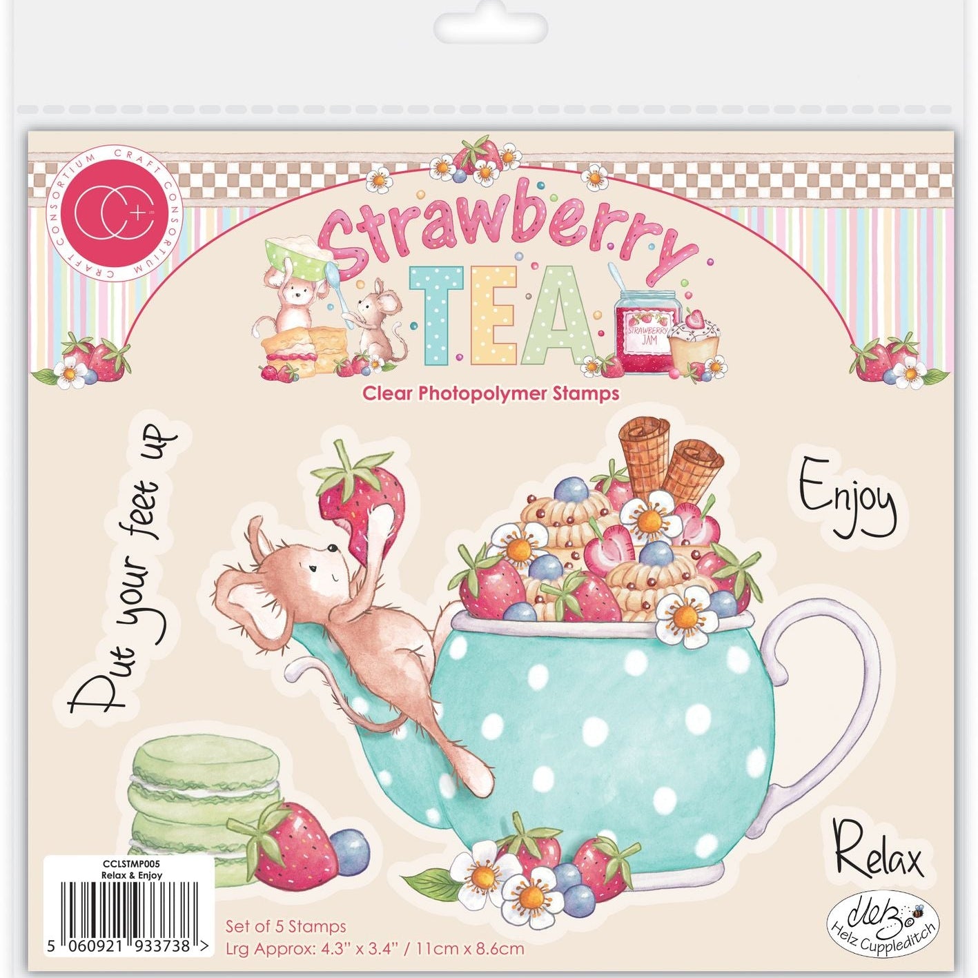 Craft Consortium Strawberry Tea Relax and Enjoy Clear Stamps cclstmp005