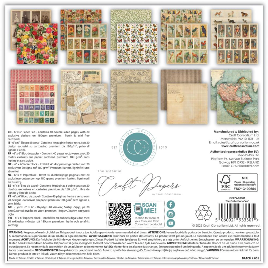 Craft Consortium The Collector 6 x 6 inch Premium Paper Pad ccepad038b back
