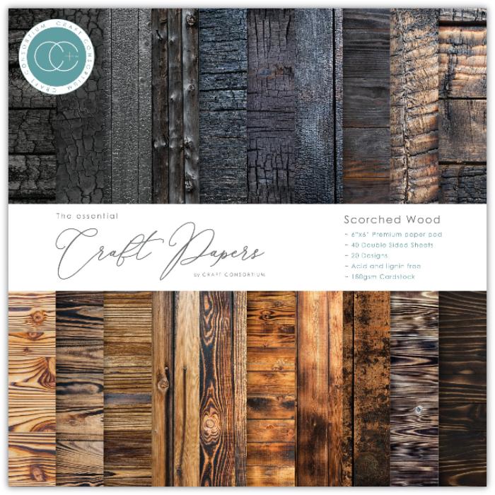 Craft Consortium The Essential Scorched Wood 6 x 6 inch Paper Pack ccepad034b