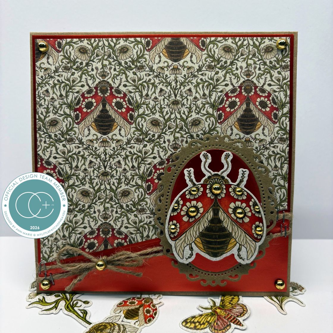 Craft Consortium Vintage Summer 6 x 6 inch Paper Pack ccppad049b ladybugs with gold pearls card