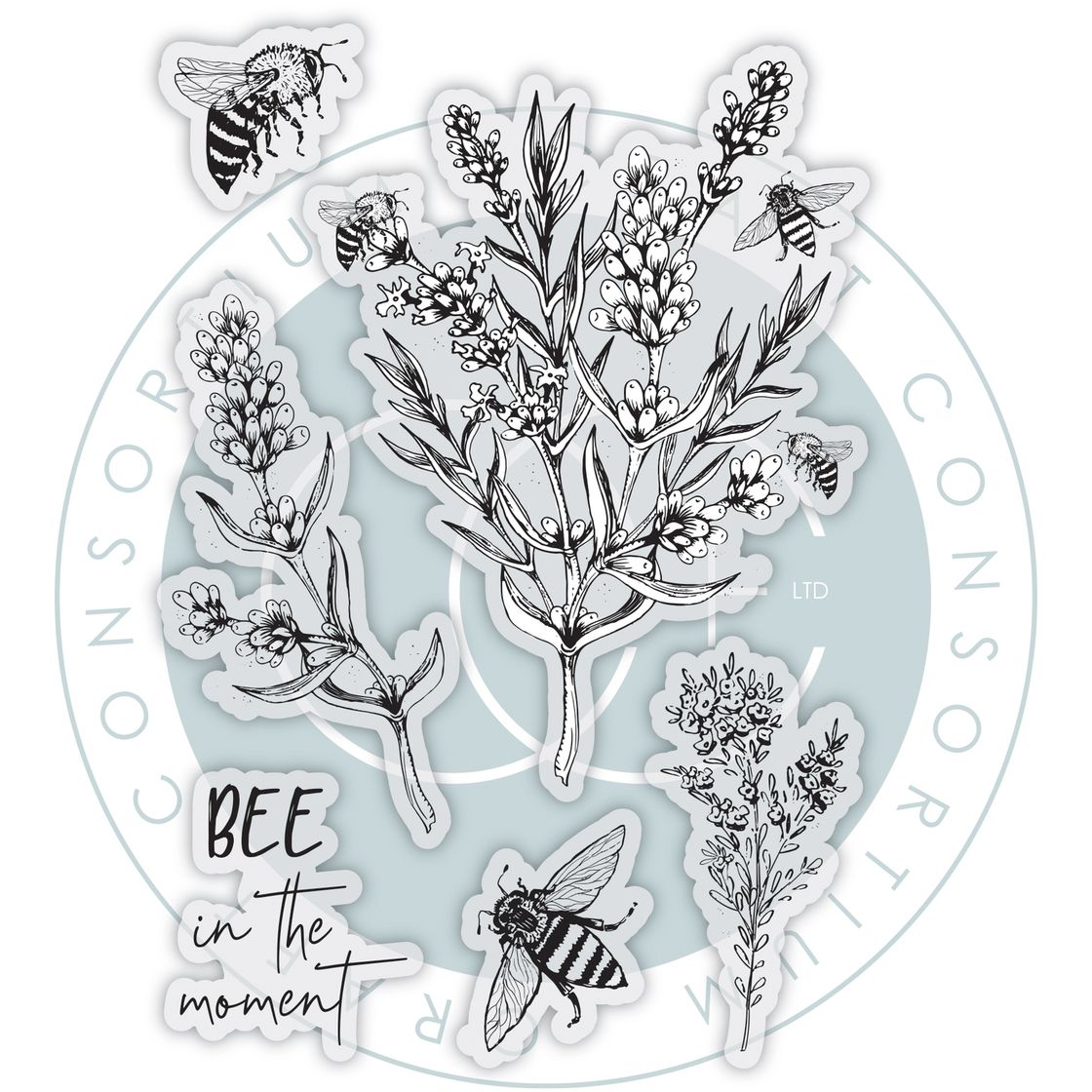 Craft Consortium Vintage Summer Bee and Lavender Clear Stamps ccstmp101 contents inside package