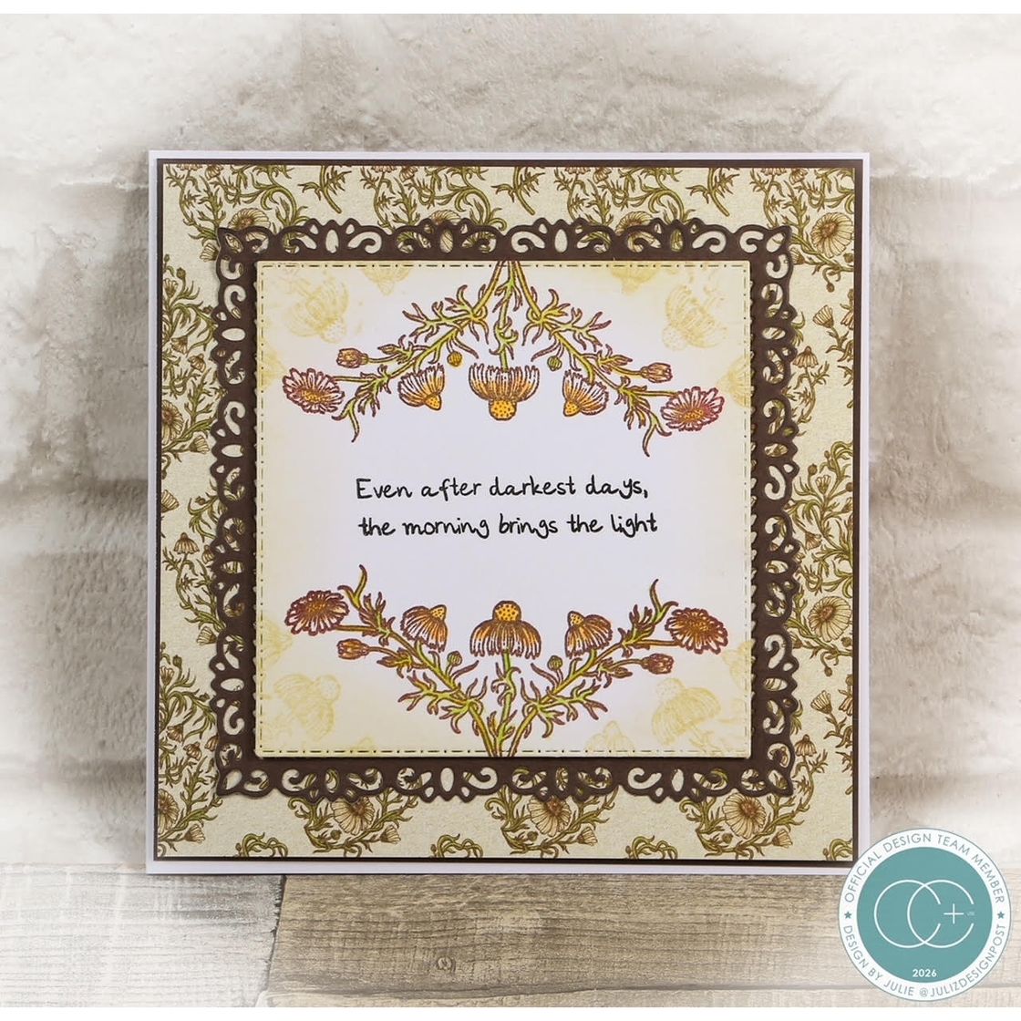 Craft Consortium Vintage Summer Ladybug and Daisy Clear Stamps ccstmp102 brown scrollwork frame card