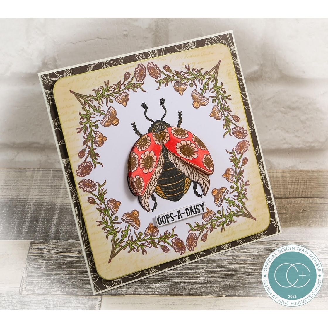 Craft Consortium Vintage Summer Ladybug and Daisy Clear Stamps ccstmp102  ladybug with flower spots card