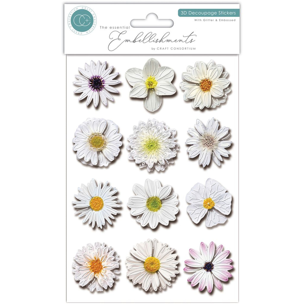 Craft Consortium White 3D Decoupage Flowers cestk004