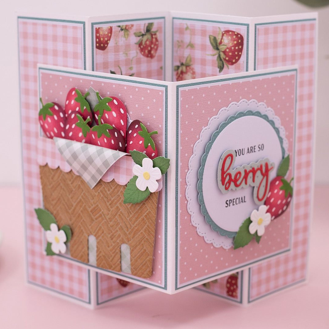 Crafter's Companion Berry Sentiment Clear Stamps And Dies Set ng-bb-std-bese Strawberry Foldout Card