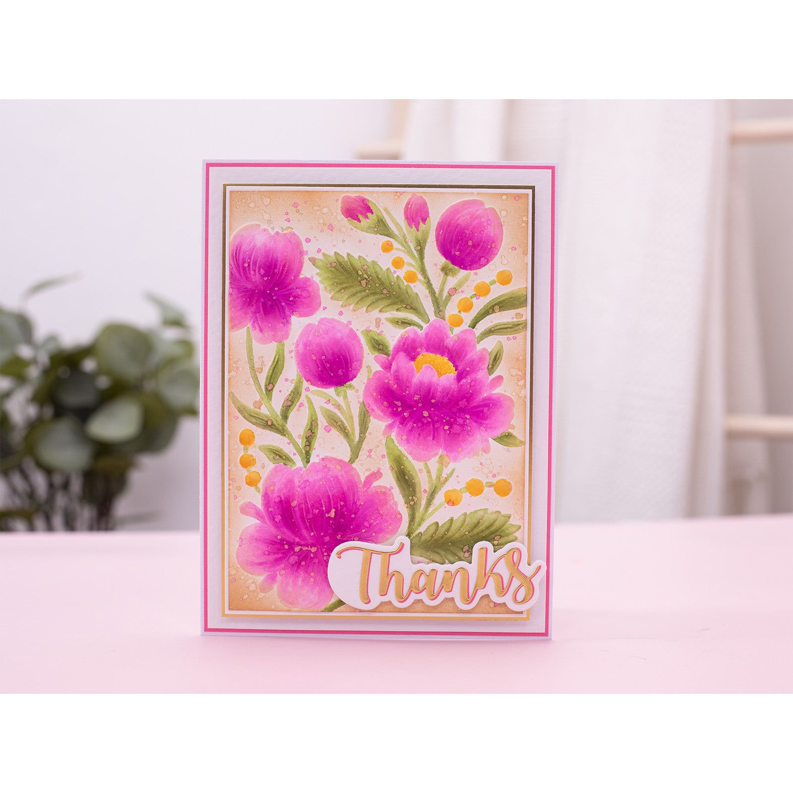 Crafter's Companion Blooming Peonies 3D Embossing Folder cc-3d-ef5-blpe Foral Thanks Card