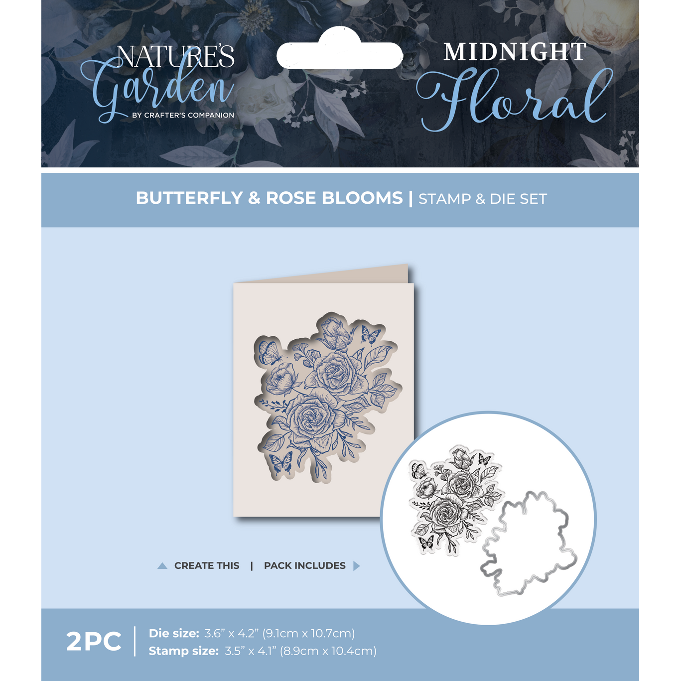 Crafter's Companion Butterfly And Rose Blooms Clear Stamp And Die ng-mf-std-butrb