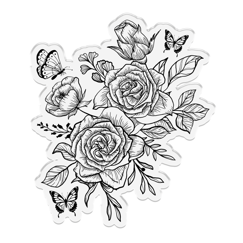 Crafter's Companion Butterfly And Rose Blooms Clear Stamp And Die ng-mf-std-butrb Product View