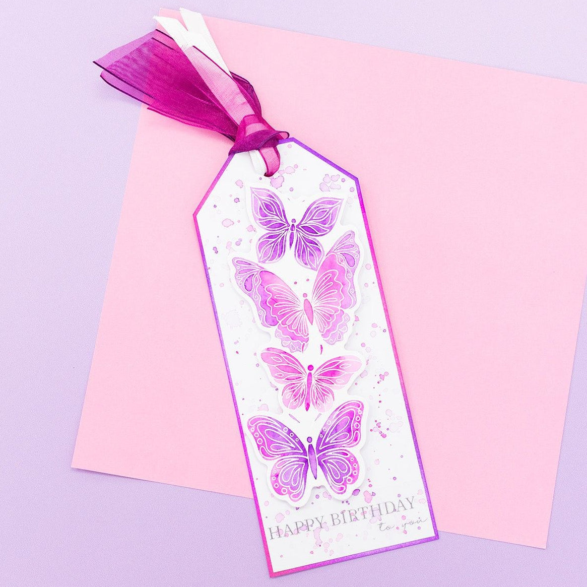 Crafter's Companion Fancy Butterflies Clear Stamp And Dies cc-std-fabu Happy Birthday Tag