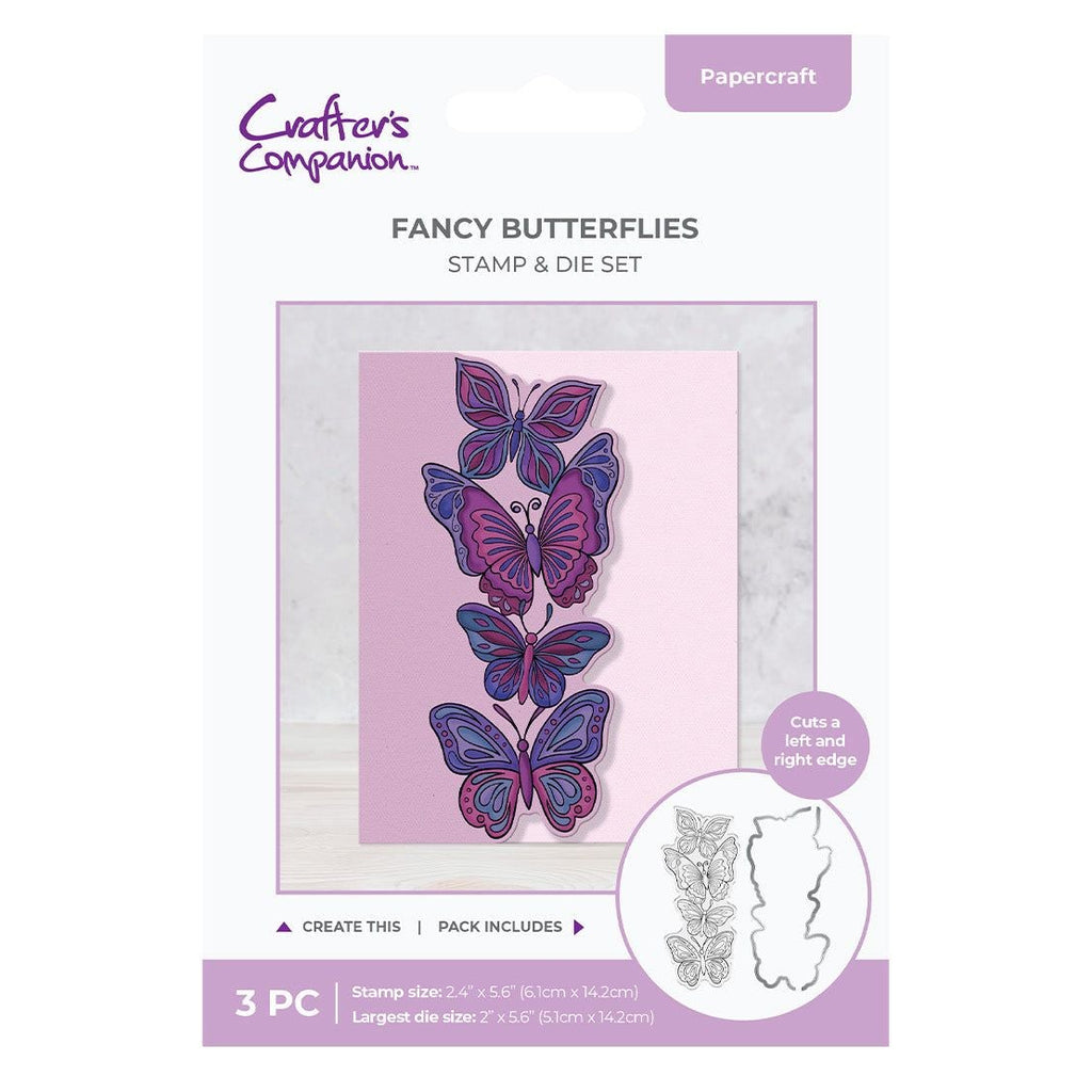 Crafter's Companion Fancy Butterflies Clear Stamp And Dies cc-std-fabu Packaging Image