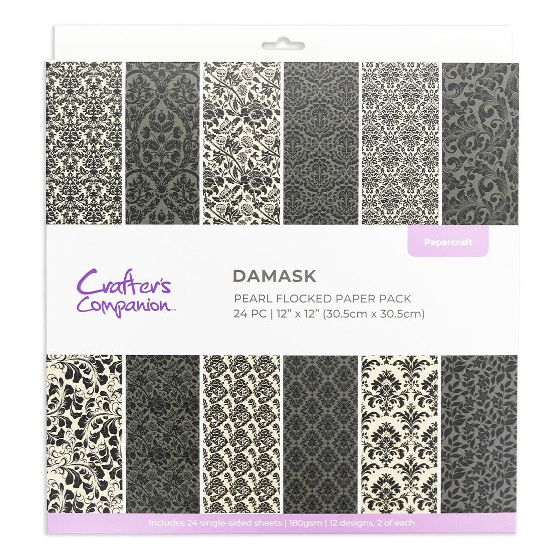 Crafter's Companion Flocked Damask 12 x 12 Paper Pad cc-pflock-dama
