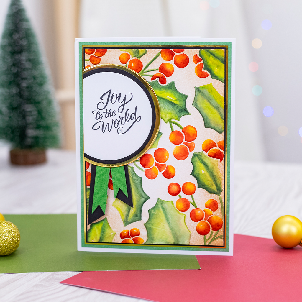 Crafter's Companion Flourishing Holly 3D Embossing Folder cc-ef5-3d-flho card