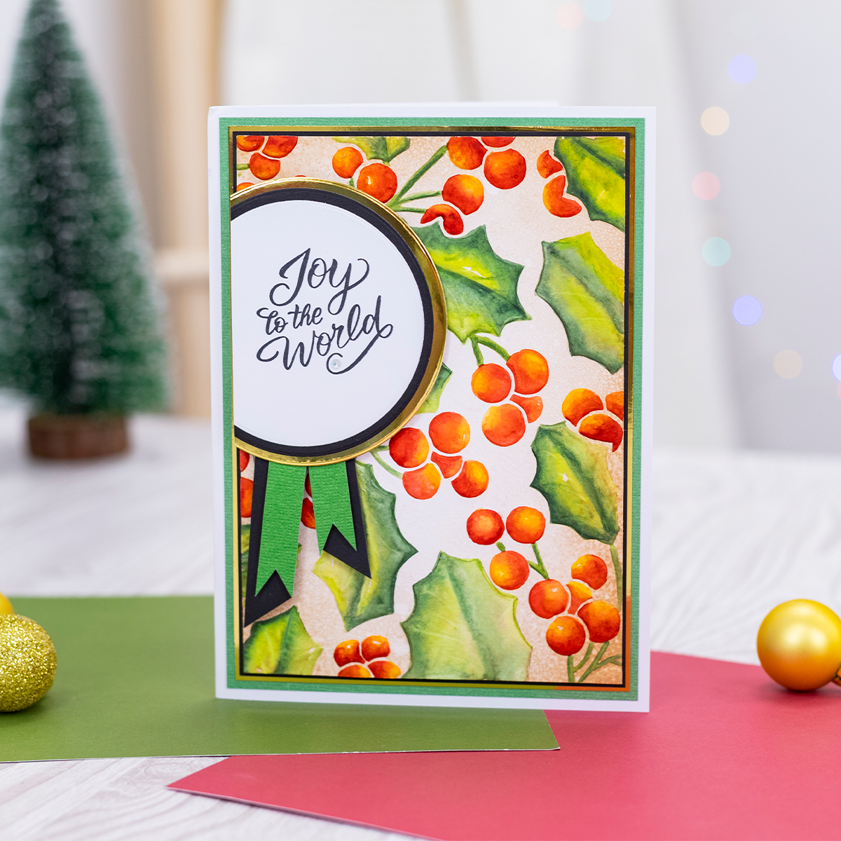 Crafter's Companion Flourishing Holly 3D Embossing Folder cc-ef5-3d-flho card