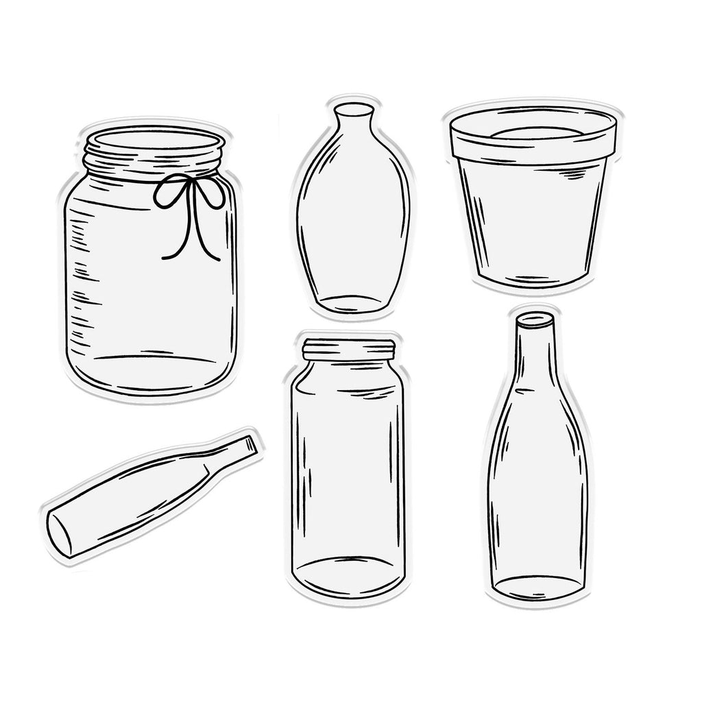 Crafter's Companion Flower Press Jars Bottles And Vases Clear Stamps cc-stp-jbv
