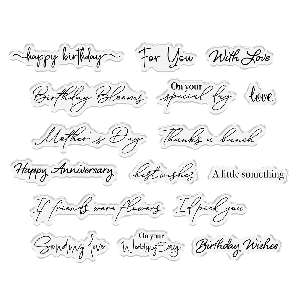 Crafter's Companion Flower Press Script Sentiments Clear Stamps cc-stp-scripsen
