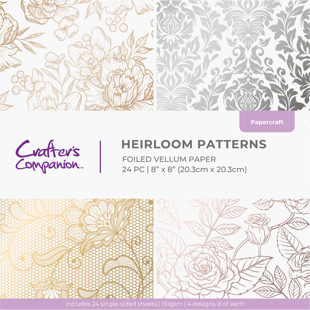Crafter's Companion Heirloom Patterns 8 x 8 Vellum Pad cc-velpad8-hp