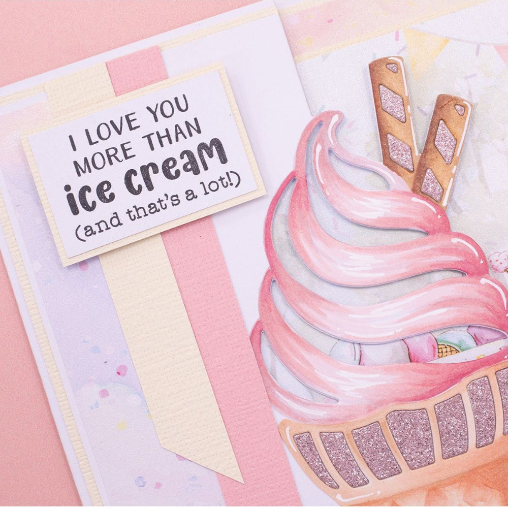 Crafter's Companion Ice Cream Themed Sentiment Clear Stamps cc-ls-stp-tswd I Love You More Than Ice Cream Card