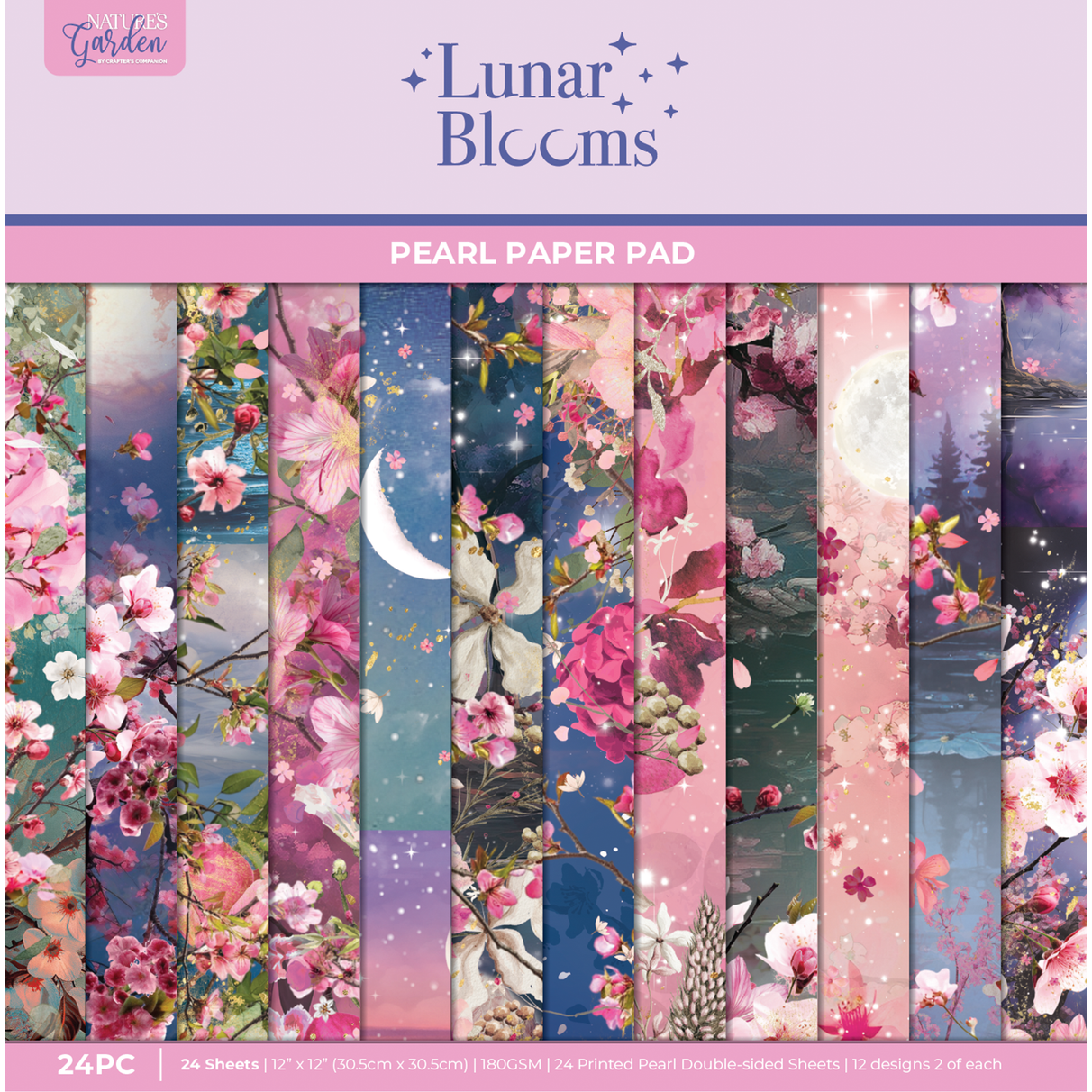 Crafter's Companion Lunar Blooms 12 x 12 Pearl Paper Pad ng-lb-pad12