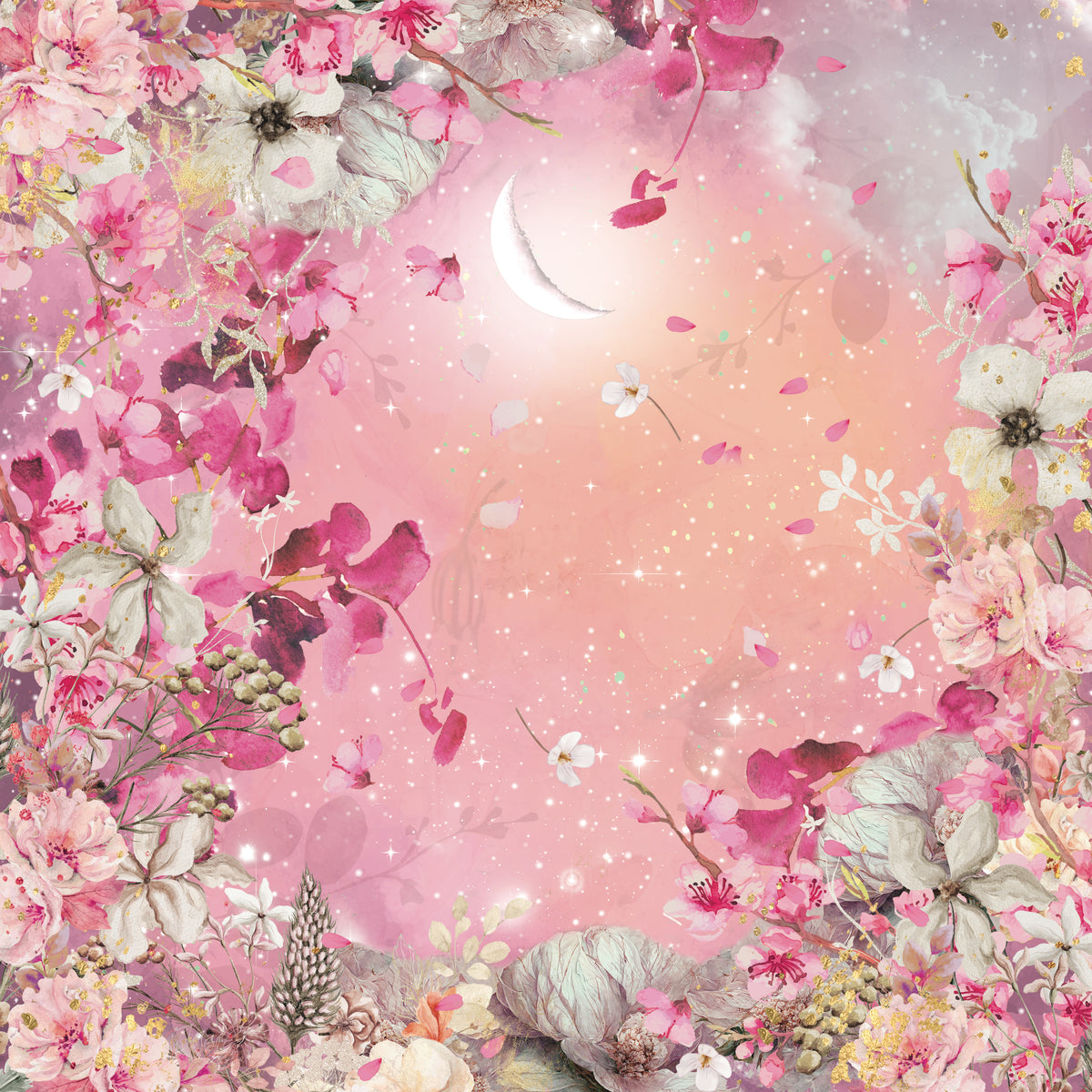 Crafter's Companion Lunar Blooms 12 x 12 Pearl Paper Pad ng-lb-pad12 Moonbeam Glint