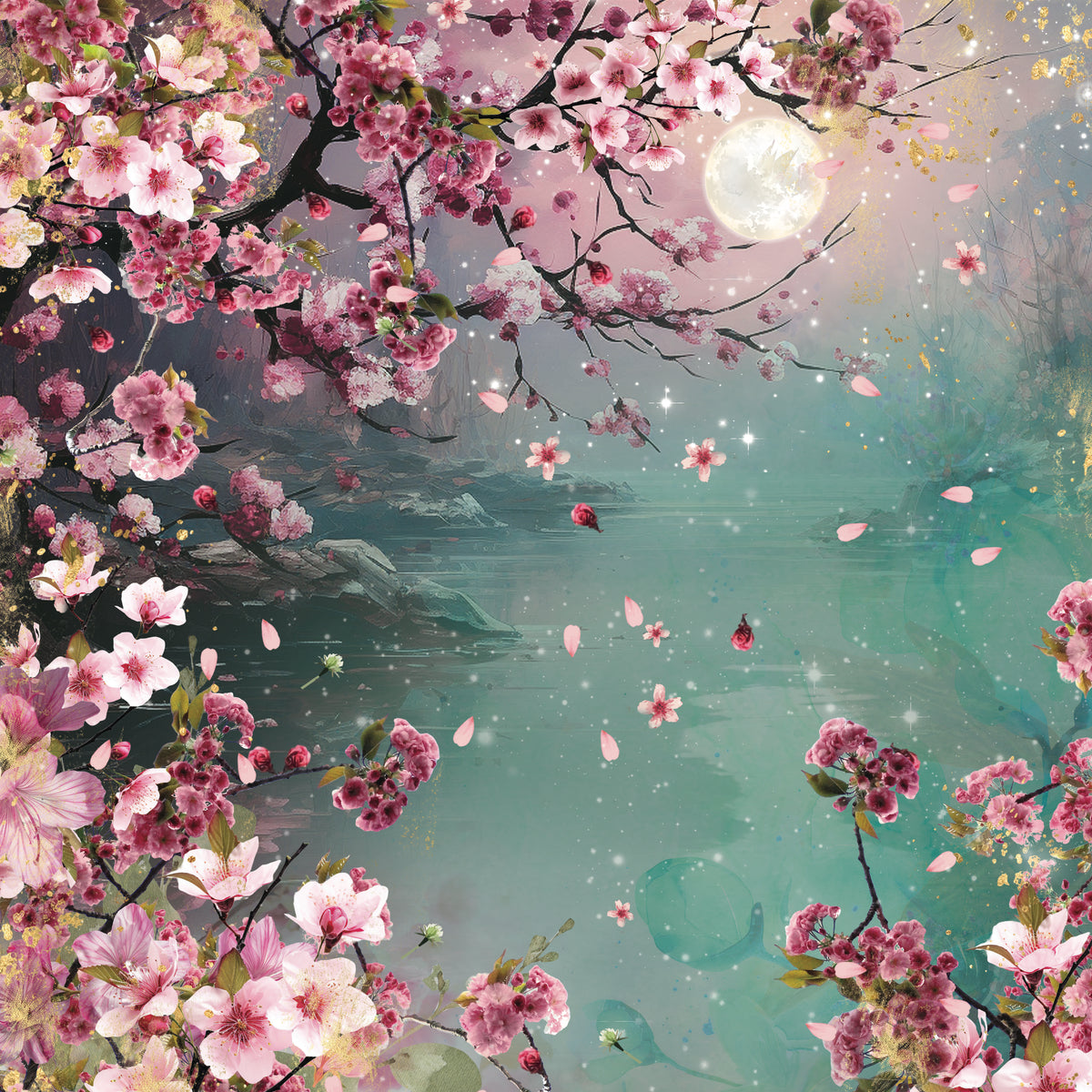Crafter's Companion Lunar Blooms 12 x 12 Pearl Paper Pad ng-lb-pad12 Night Lake