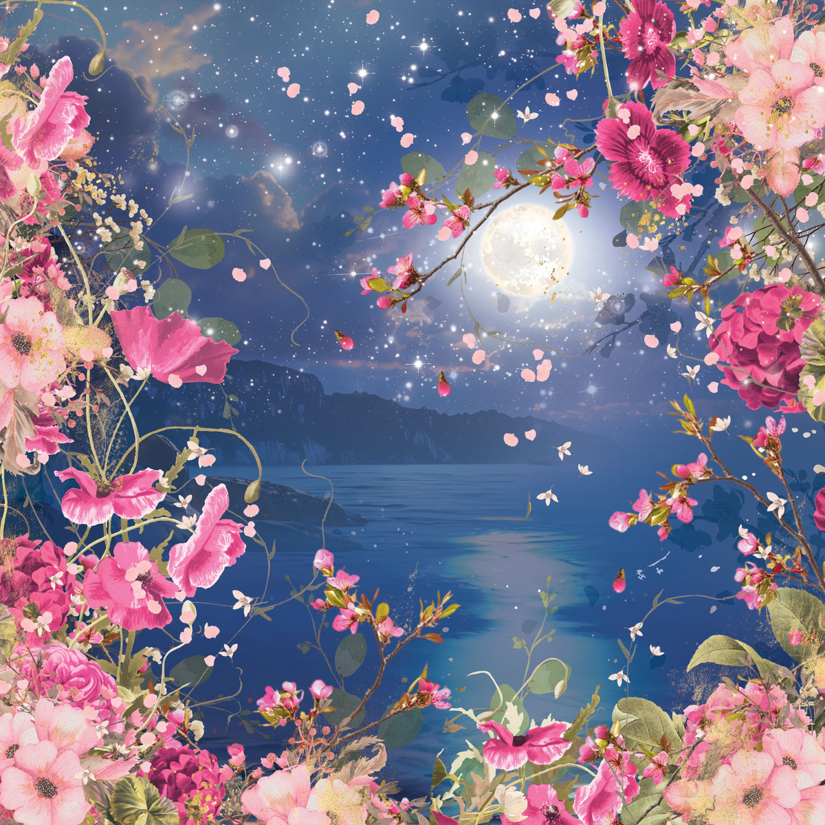 Crafter's Companion Lunar Blooms 12 x 12 Pearl Paper Pad ng-lb-pad12 Peaceful Night