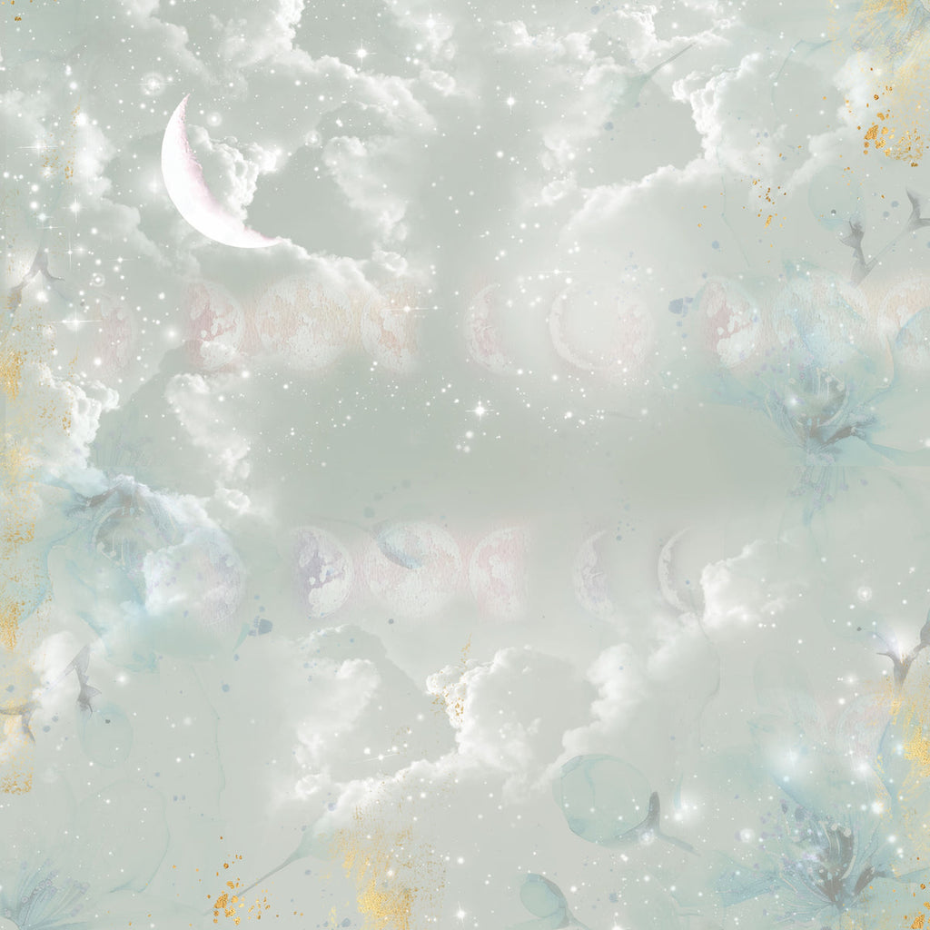 Crafter's Companion Lunar Blooms 12 x 12 Pearl Paper Pad ng-lb-pad12 Smoky Sky