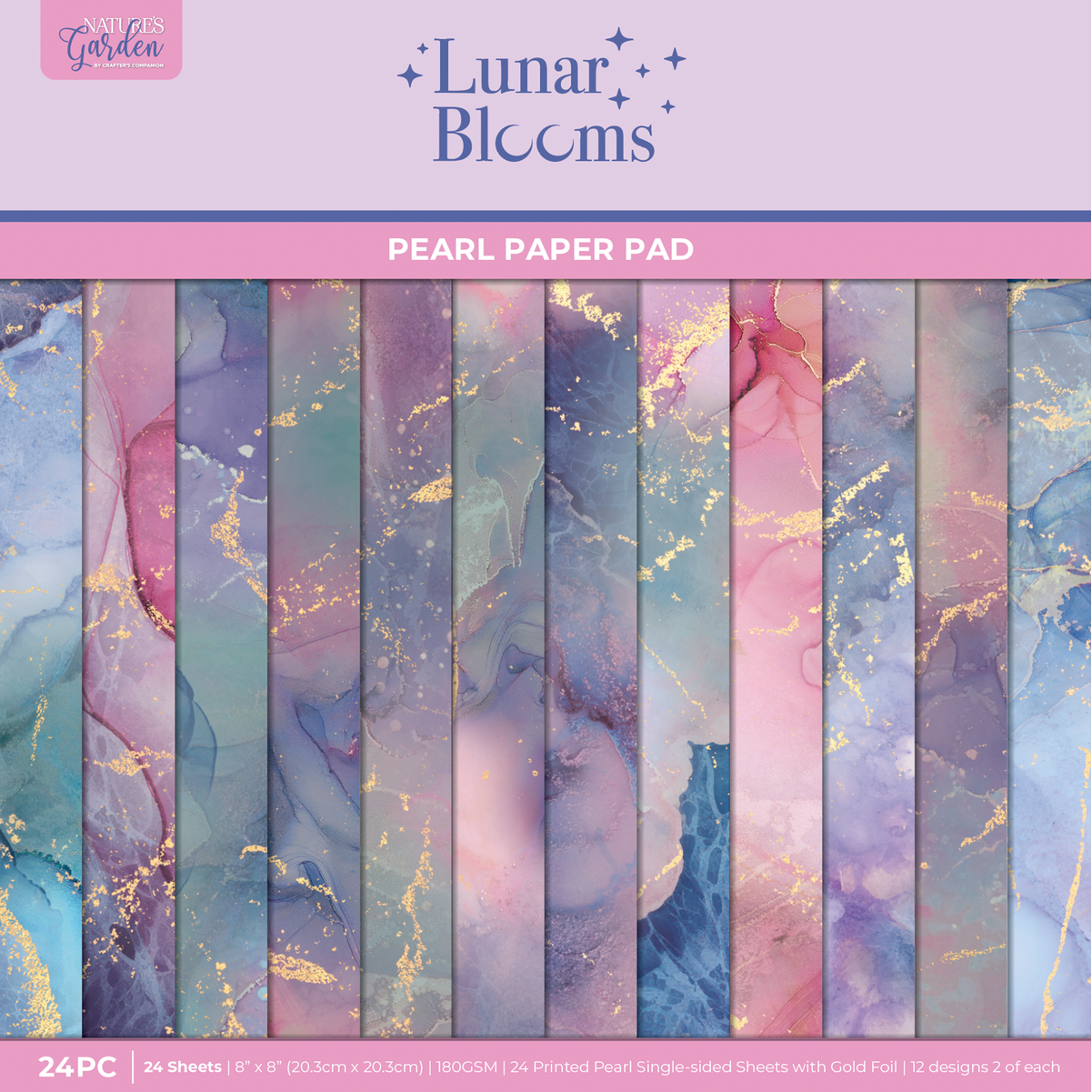Crafter's Companion Lunar Blooms Marble 8 x 8 Paper Pad ng-lb-mrpad8