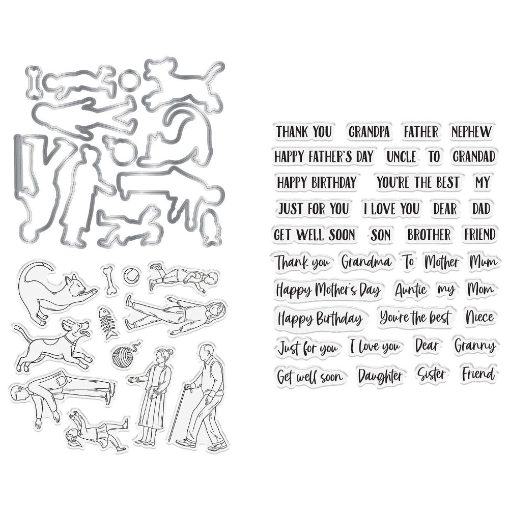 Crafter's Companion Motion Friends Slider Clear Stamps And Metal Dies cc-std-mofr Family Sentiments