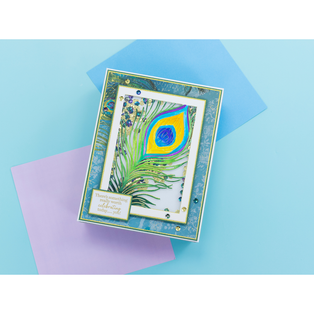 Crafter's Companion Peacock Quill Dies gp-md-cad-pequ Celebration Card