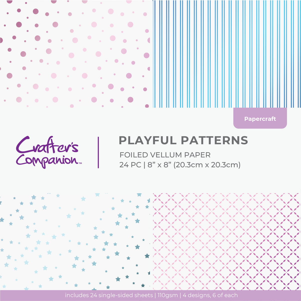 Crafter's Companion Playful Patterns 8 x 8 Vellum Pad cc-velpad8-pp