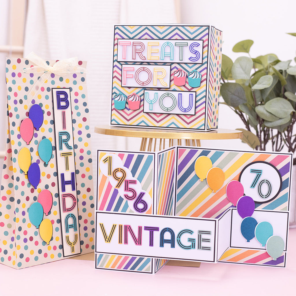 Crafter's Companion Retro Alphabet Dies cc-md-retro-alp Bright Birthday Cards