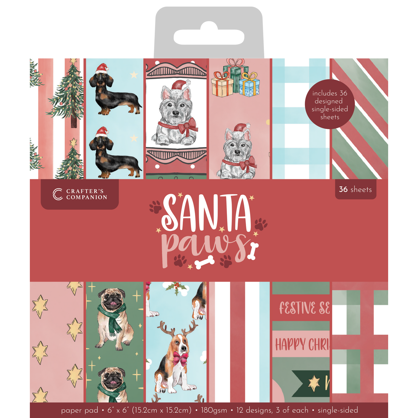 Crafter's Companion Santa Paws 6 x 6 Paper Pad cc-sp-pad6