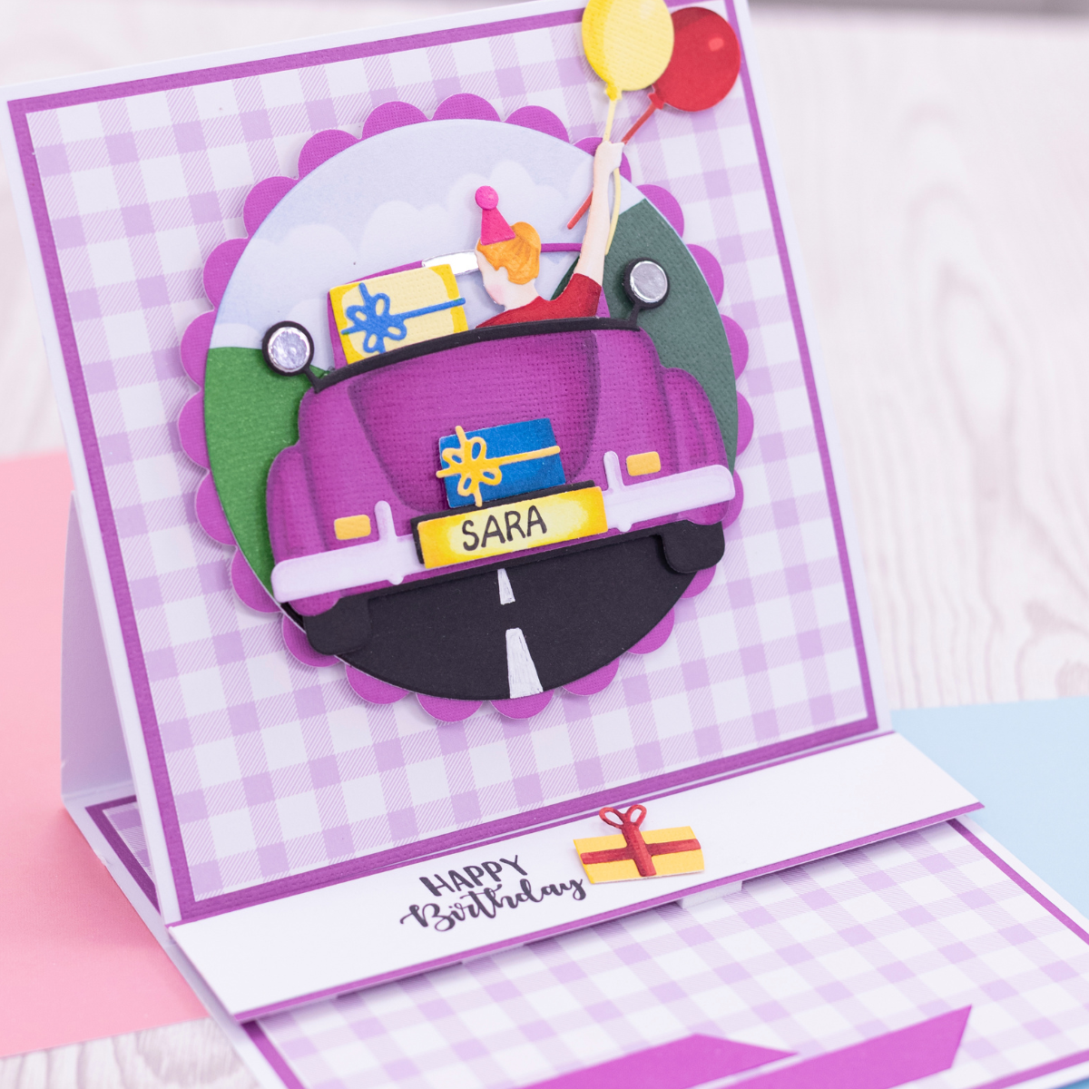 Crafter's Companion Seasonal Car Clear Stamps And Dies cc-std-seca Happy Birthday Card with Balloons and Gift