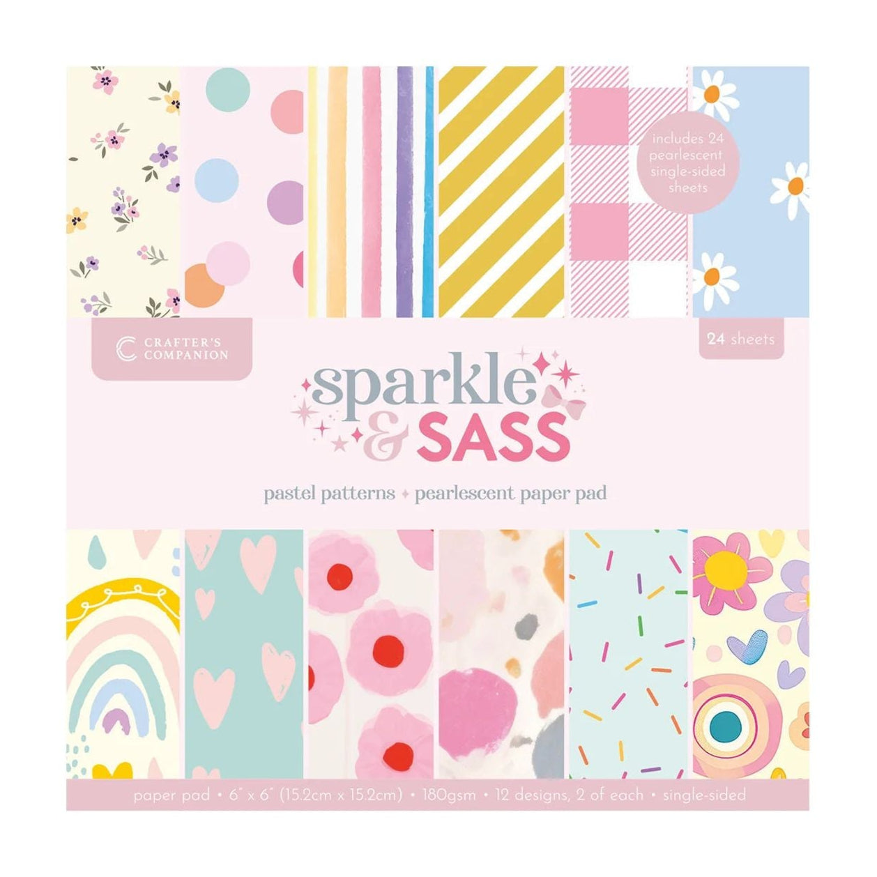 Crafter’s Companion Sparkle And Sass Pastel Patterns 6 x 6 Paper Pad cc-pad6-papa