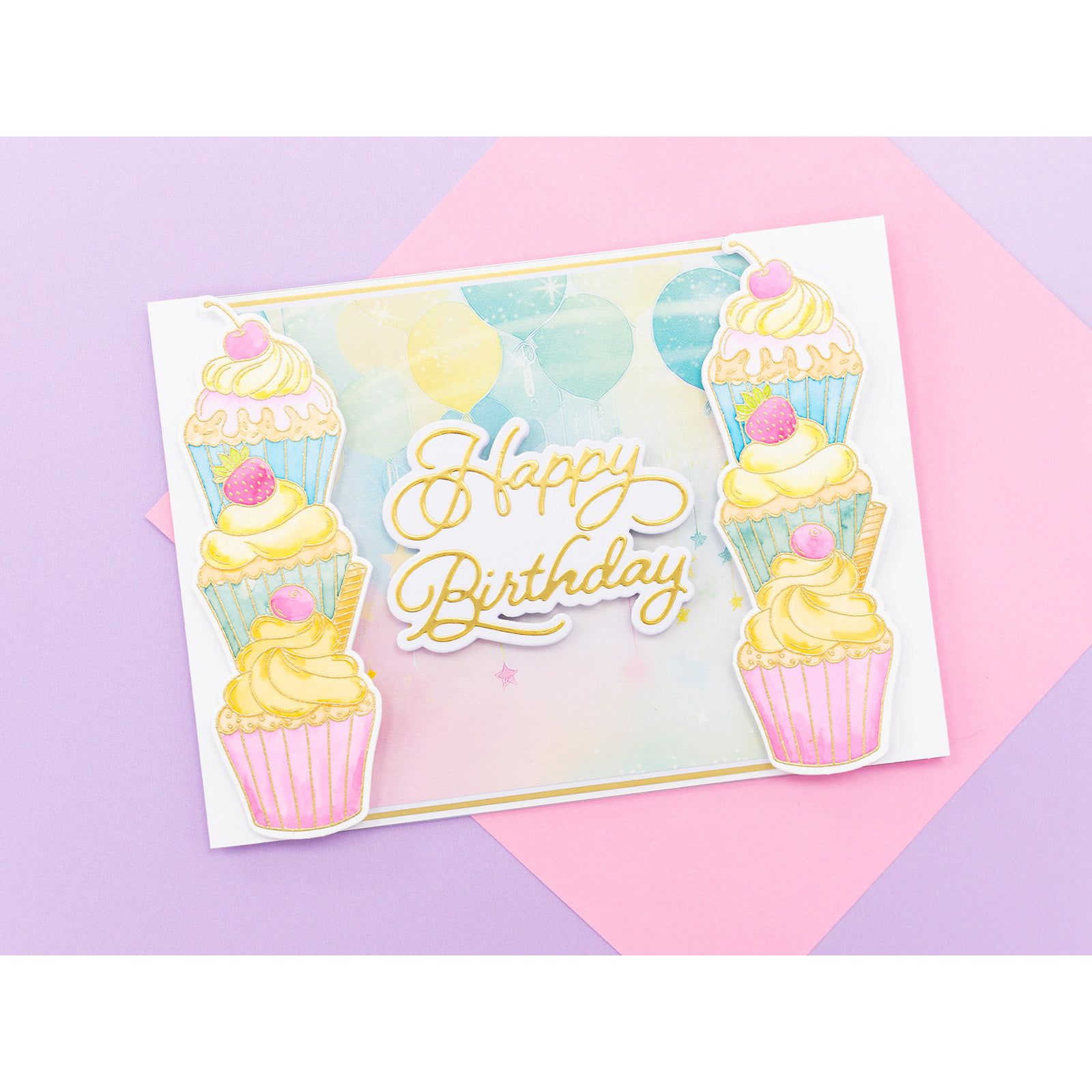Crafter's Companion Sweet Cupcakes Stack Clear Stamp And Dies cc-std-swcu Happy Birthday Card