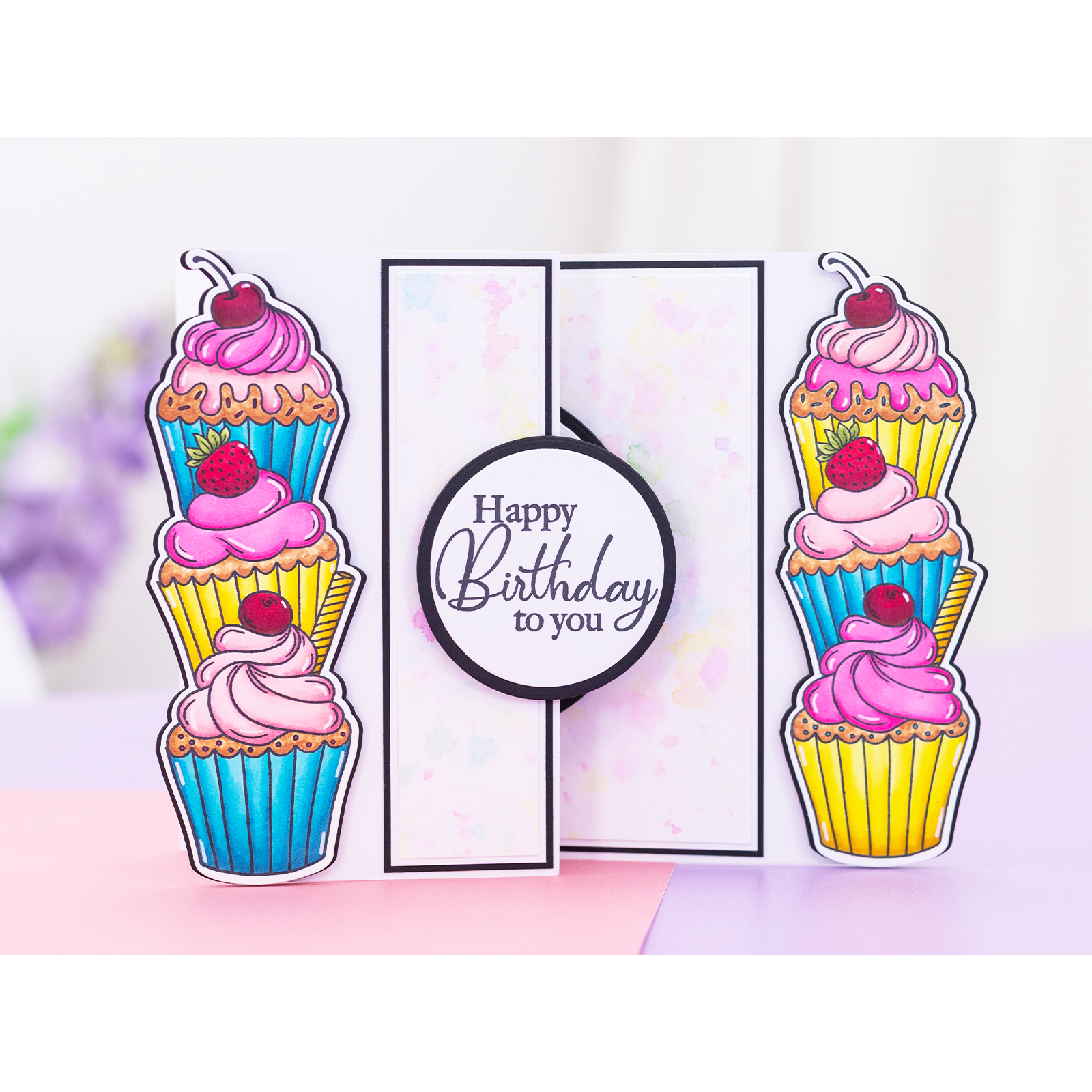 Crafter's Companion Sweet Cupcakes Stack Clear Stamp And Dies cc-std-swcu Happy Birthday To You Card