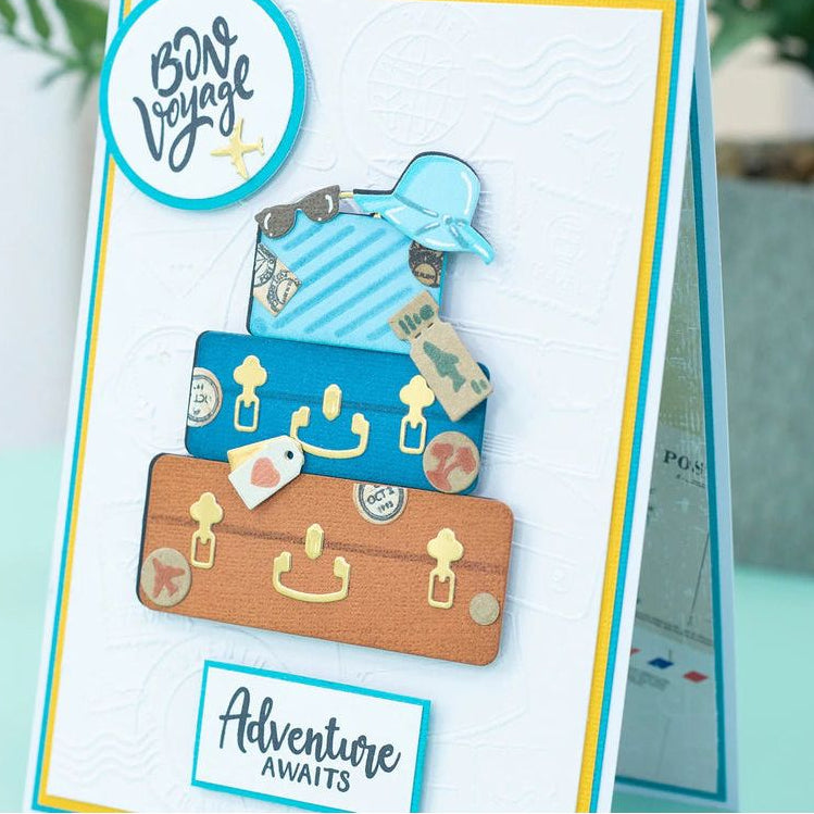 Crafter's Companion Travel Stamps 2D Embossing Folder cc-rv-ef5-letr Bon Voyage Card