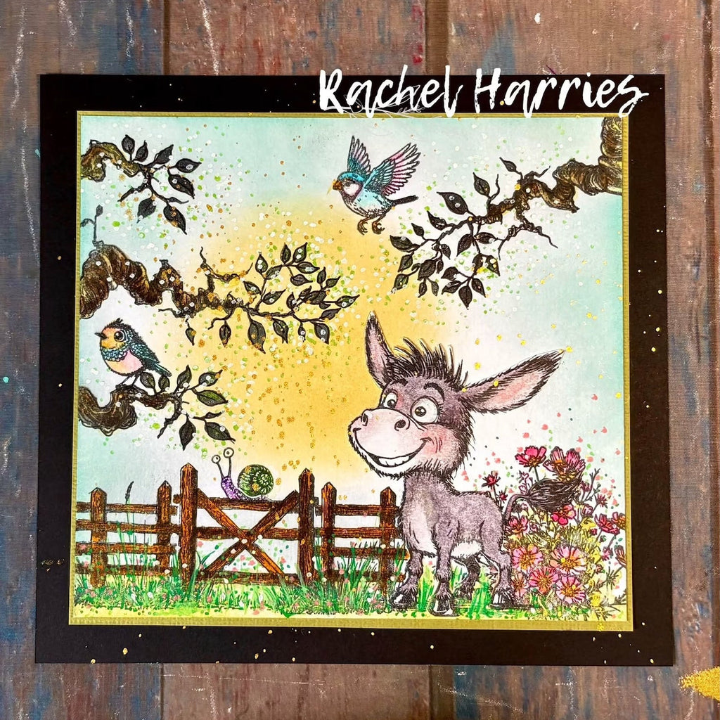 Creative Ember Designs Feeling Foxy A6 Clear Stamp Set cedtp0015 rachel harris donkey flower bird fence card