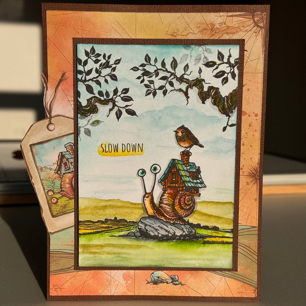 Creative Ember Designs Travellers Friends A6 Ephemera Die Cuts cedep002 slow down snail and bird card