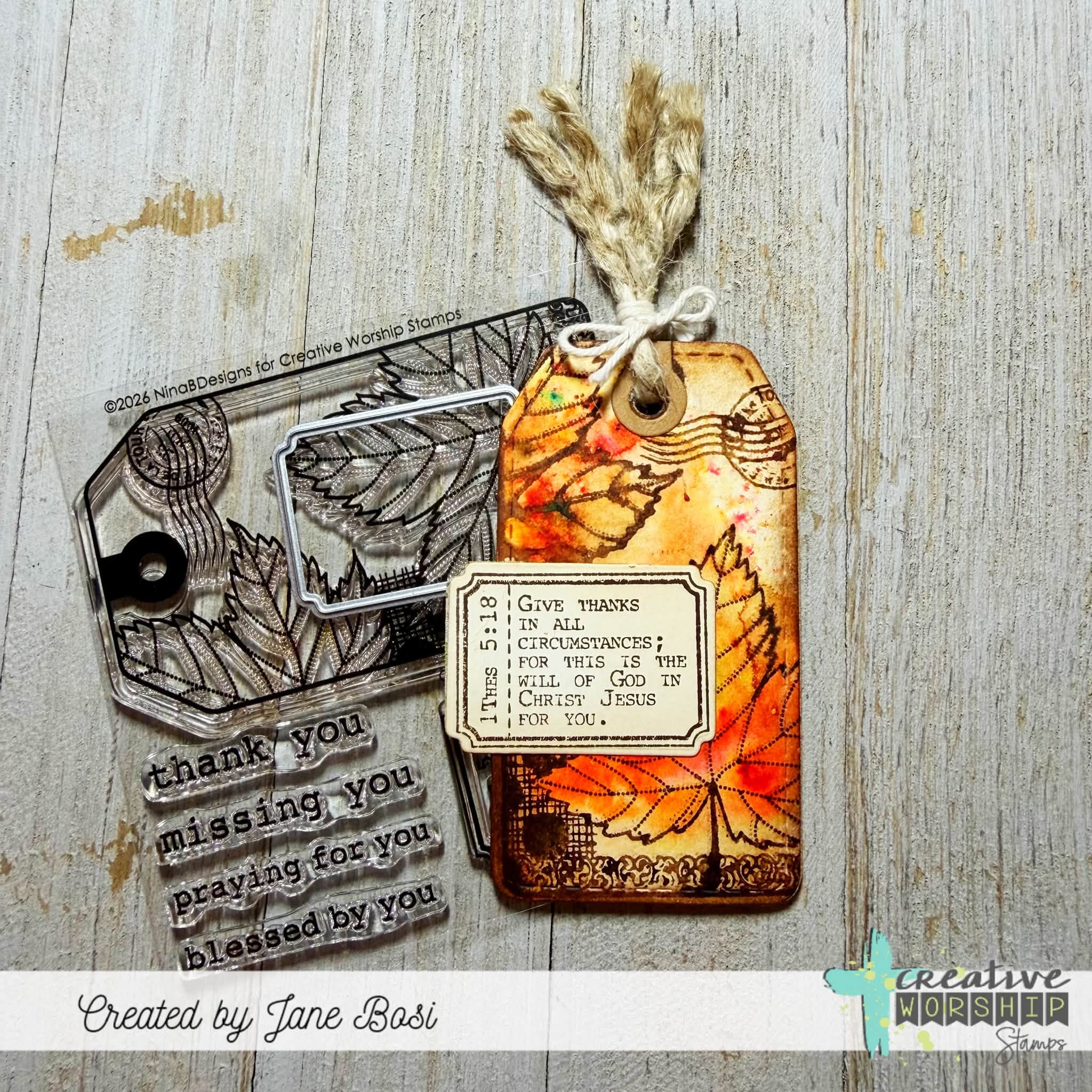Creative Worship Autumn Collage Tag Clear Stamps cws-26-025 Jesus Verse