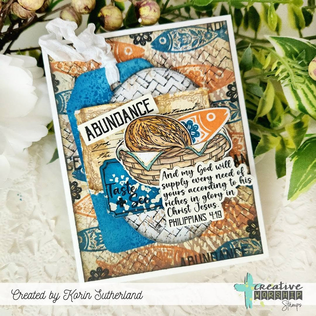 Creative Worship Basket Weave Clear Stamp cws-26-014 Abundance Bible Card