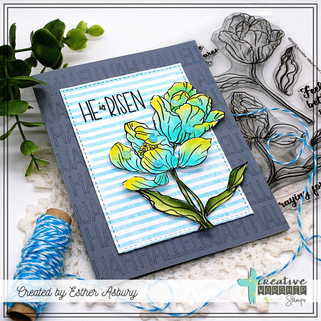 Creative Worship Blooming Tulips Dies cwsd-25-001 He Is Risen Card