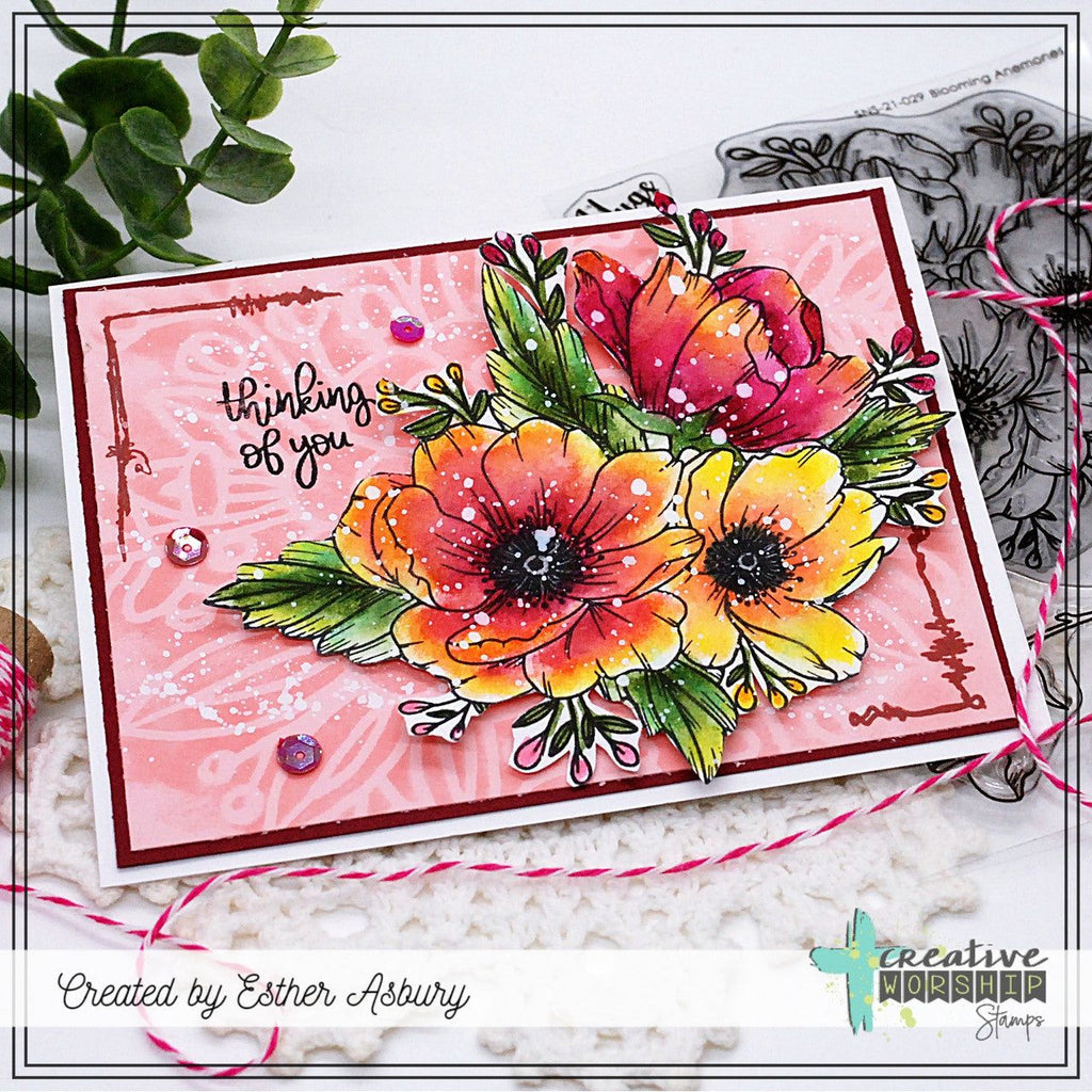 Creative Worship Boho Bloom Stencil Mask cws-st-24-09 Pink Masked Background for Floral Card