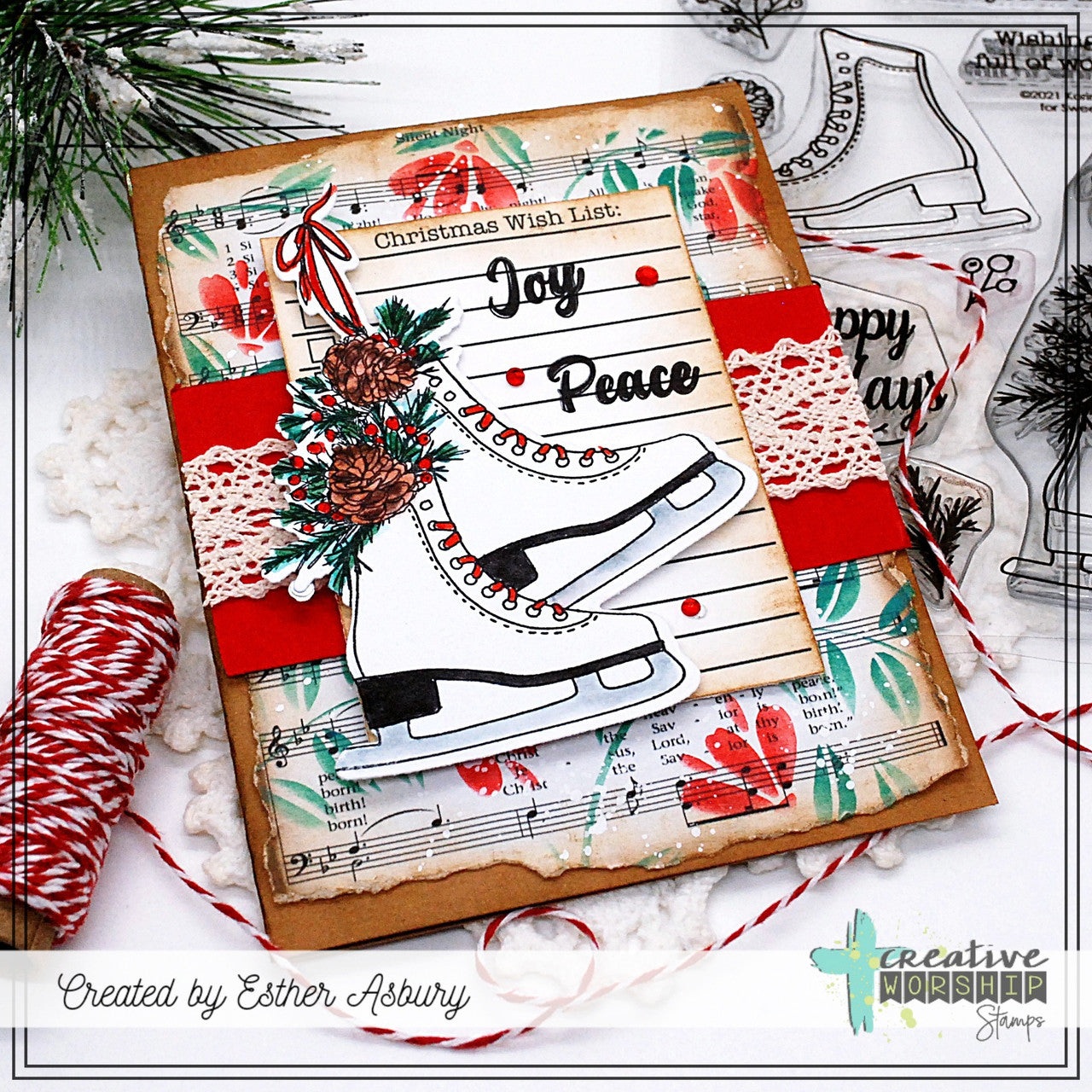 Creative Worship Christmas Wish List Clear Stamp cws-24-031 Ice Skates Joy and Peace